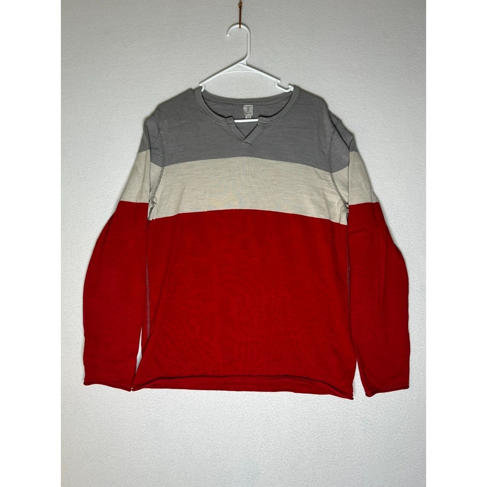 Tristan Gray, White, Red Color Blocked Pullover Sweatshirt Men's Large